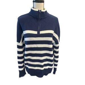 ⭐️ Women’s Lands End Nautical Striped Navy / White Quarter Zip Sweater Size XL